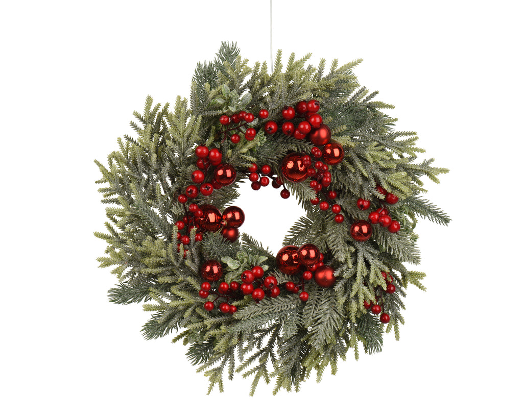 Corona ghirlanda natalizia con bacche e palle rosse d.40cm | rohome
