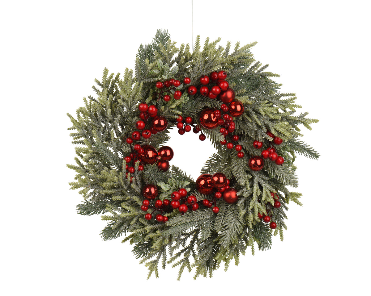 Corona ghirlanda natalizia con bacche e palle rosse d.40cm | rohome