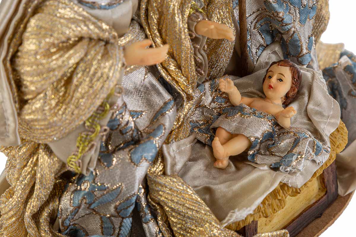 Natività in restina vestita con dettagli blu ed oro | Rohome