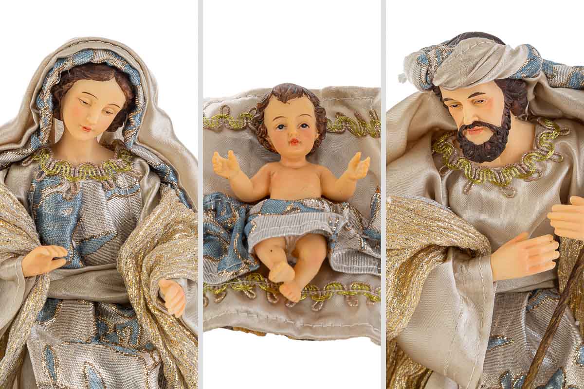 Set 8 pz natività in restina vestita con dettagli blu ed oro | Rohome