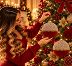 Set 2 palle di natale in vetro , velluto e perle d15cm  | Rohome