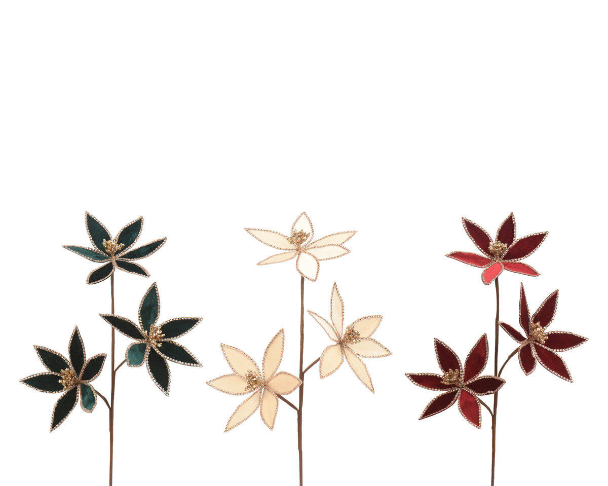 Ramo artificiale con 3 fiori in velluto | rohome