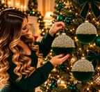Set 2 palle di natale in vetro , velluto verde e perle d15cm  | Rohome