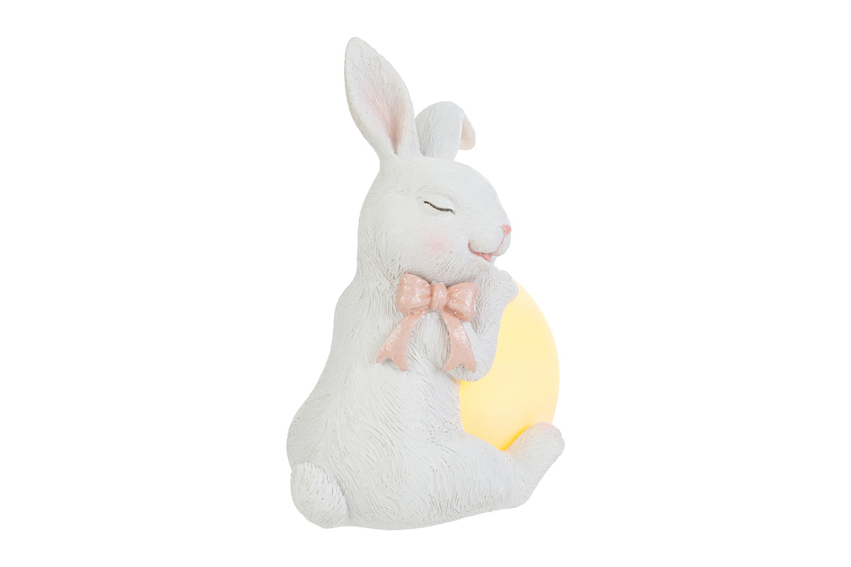 Coniglio pasquale in resina con uovo led h.15cm | Rohome