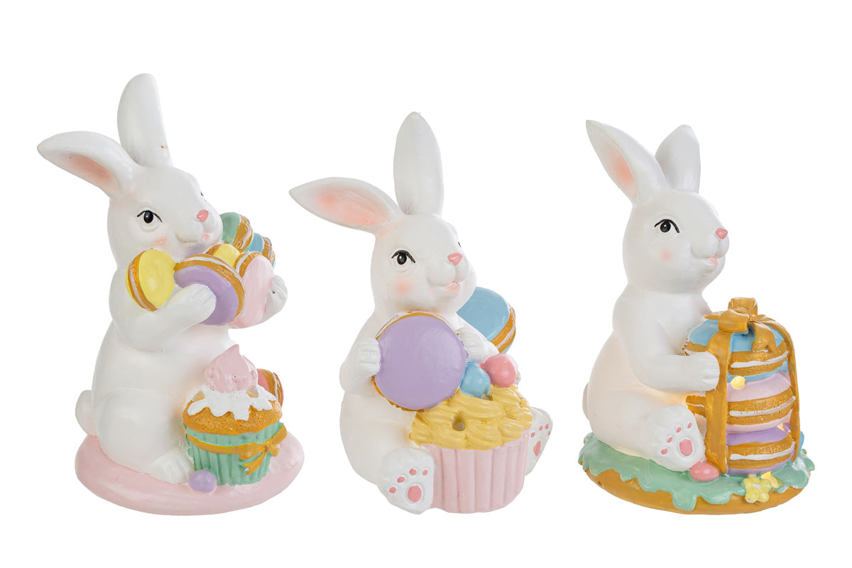 Coniglio pasquale con dolci in resina led h.15cm | Rohome