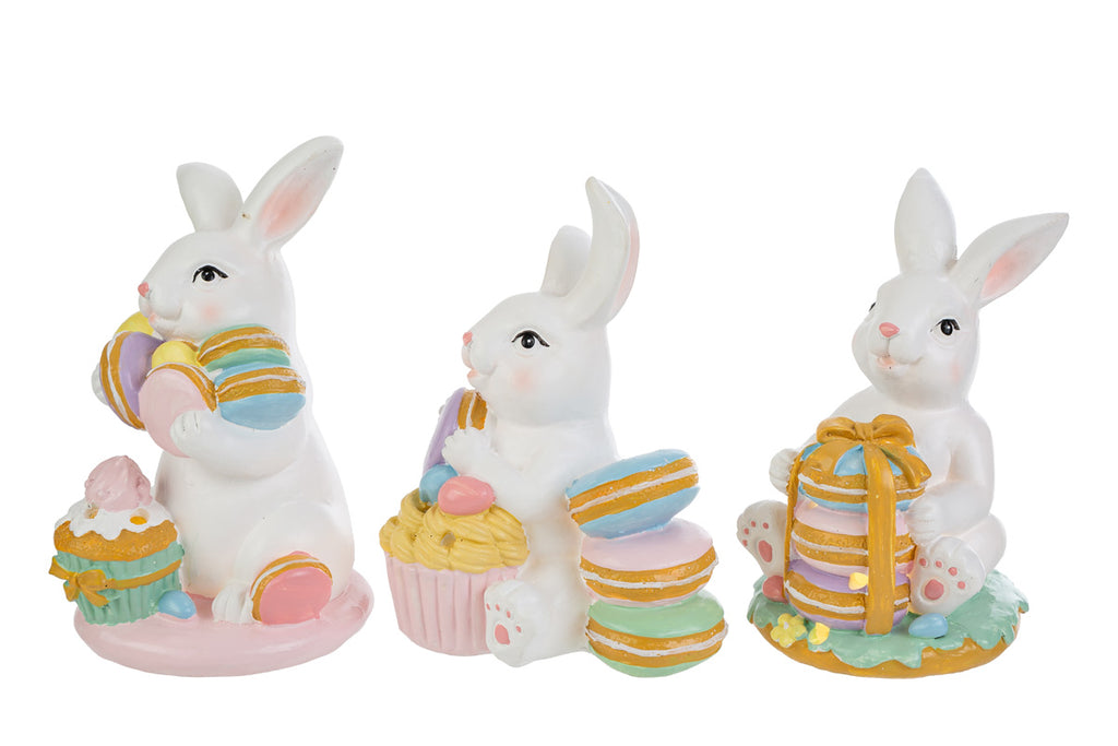 Coniglio pasquale con dolci in resina led h.15cm | Rohome