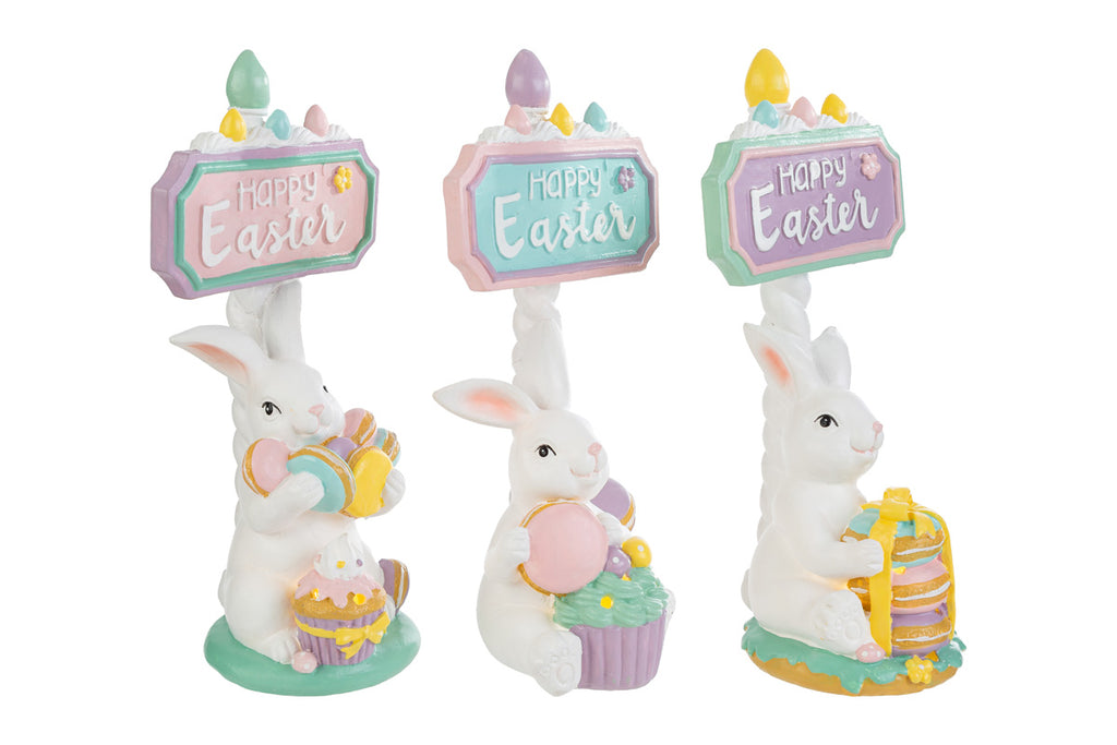 Coniglio pasquale in resina con cartello happy easter | Rohome
