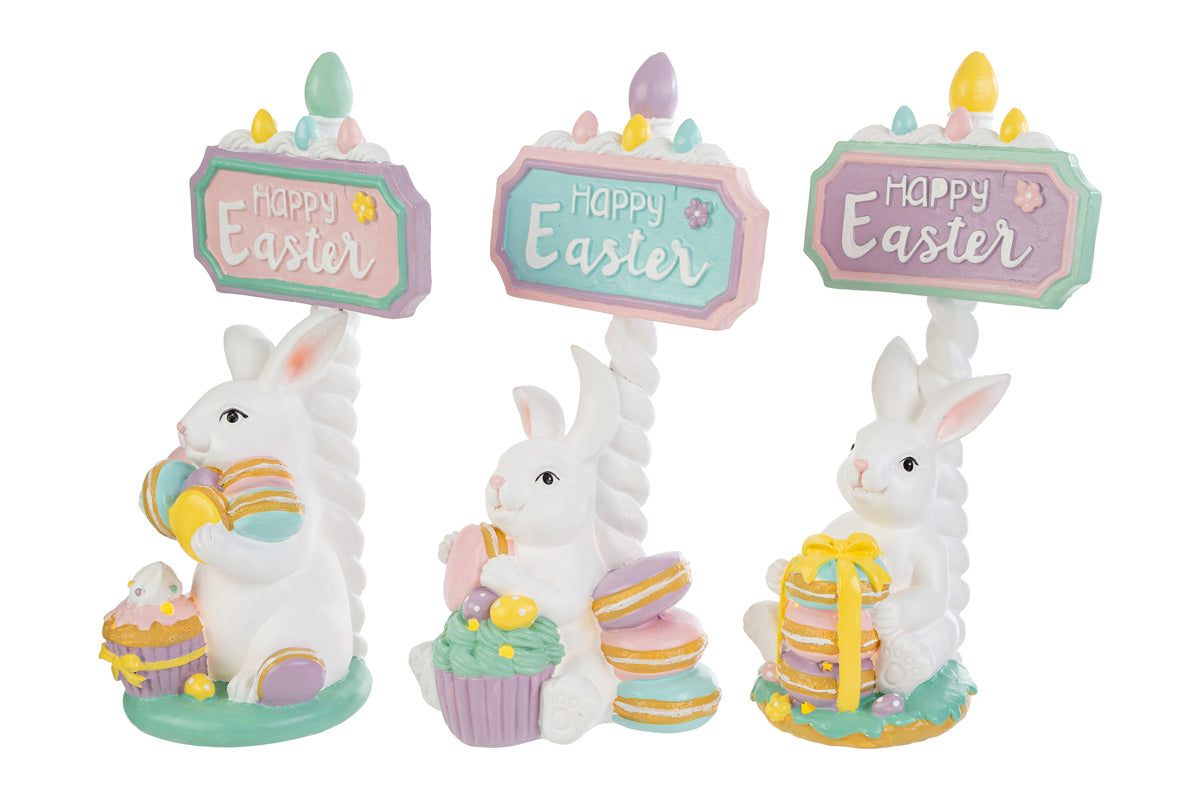 Coniglio pasquale in resina con cartello happy easter | Rohome
