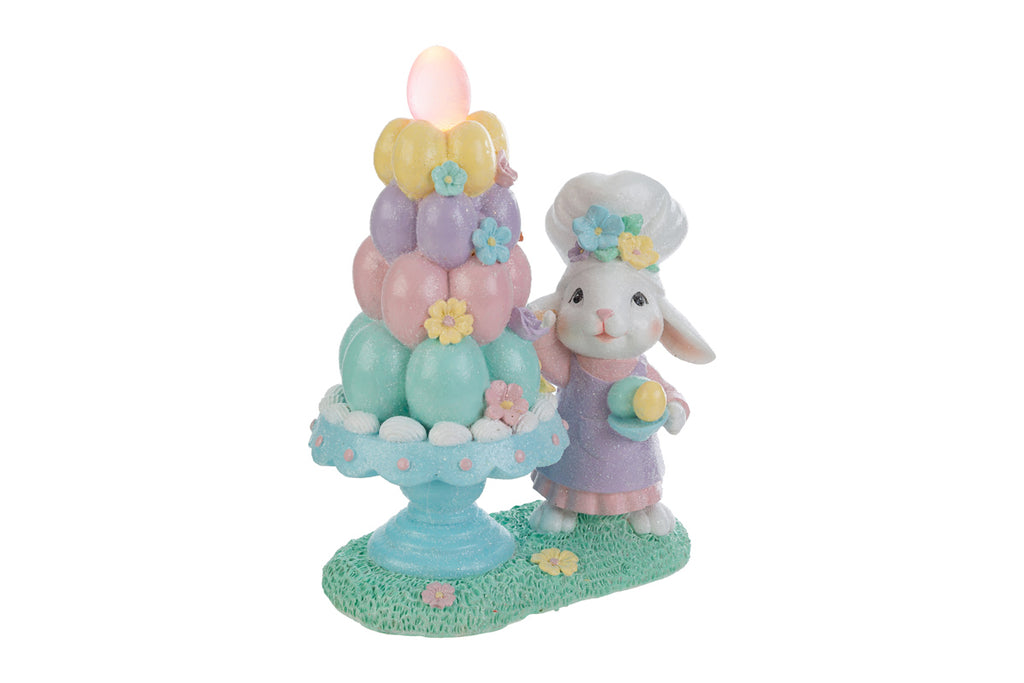 Coniglio chef pasquale con albero in resina led h.20.5cm | Rohome