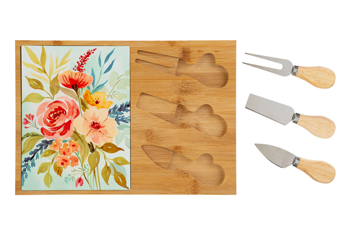 Tagliere formaggi in legno e ceramica con posate  | Rohome
