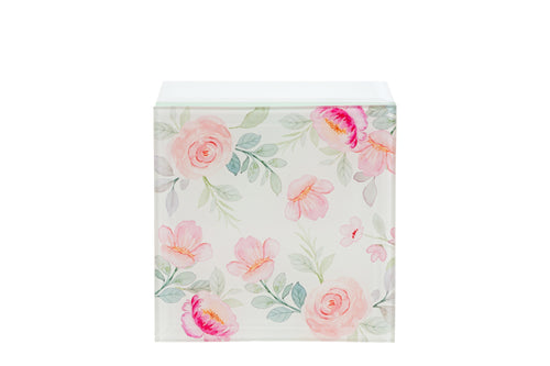 Bomboniera Scatola portagioie in vetro con decoro fiori 9x9xh.7cm | Rohome