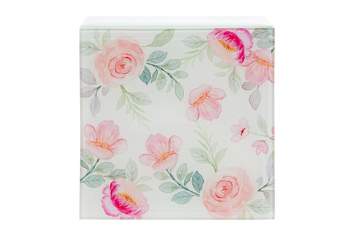 Bomboniera Scatola portagioie in vetro con decoro fiori 12x12xh.7cm | Rohome