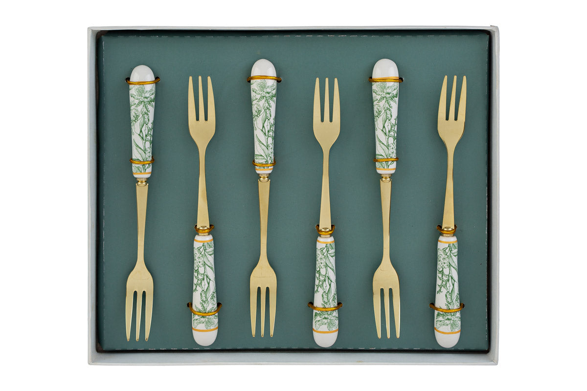 Bomboniera Set 6pz forchettine in porcellana fiori verde | Rohome