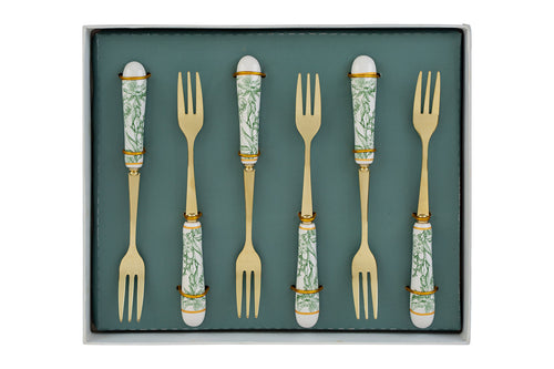 Bomboniera Set 6pz forchettine in porcellana fiori verde | Rohome