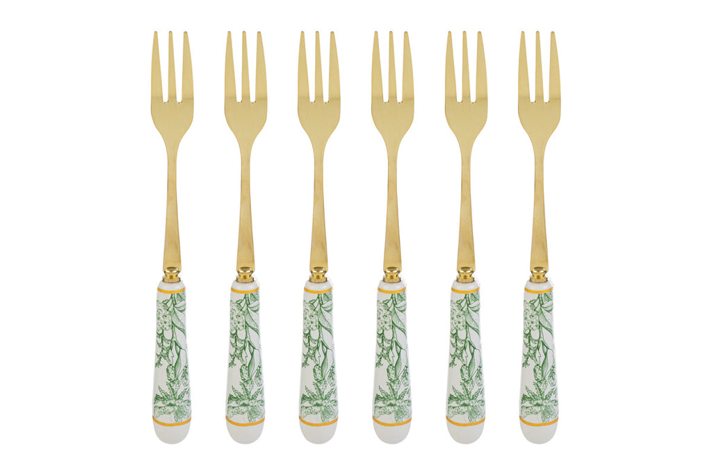 Bomboniera Set 6pz forchettine in porcellana fiori verde | Rohome