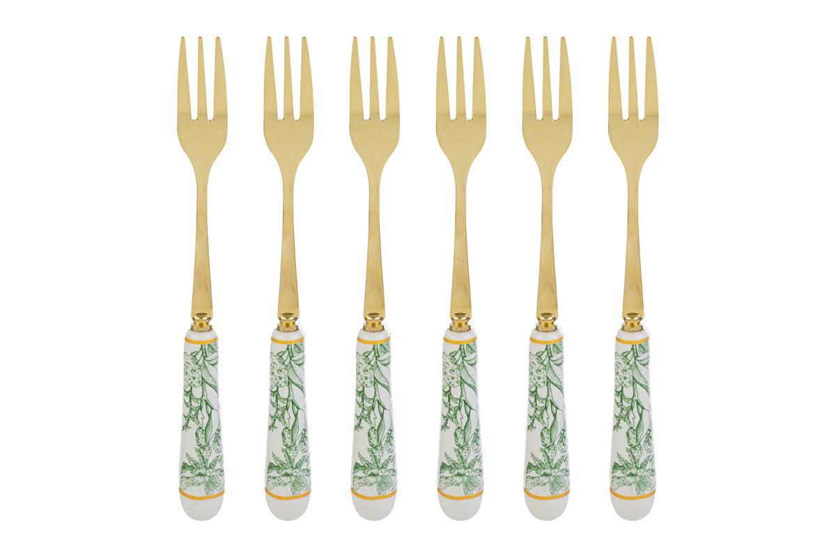 Bomboniera Set 6pz forchettine in porcellana fiori verde | Rohome