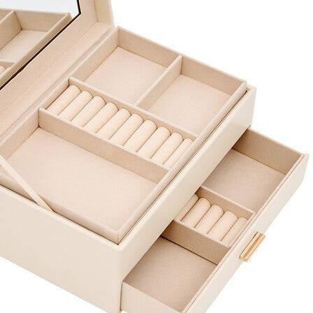 Portagioie in ecopelle colore beige con cassetti | Rohome