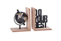 Set 2 reggilibri in legno e ferro con mappamondo | Rohome