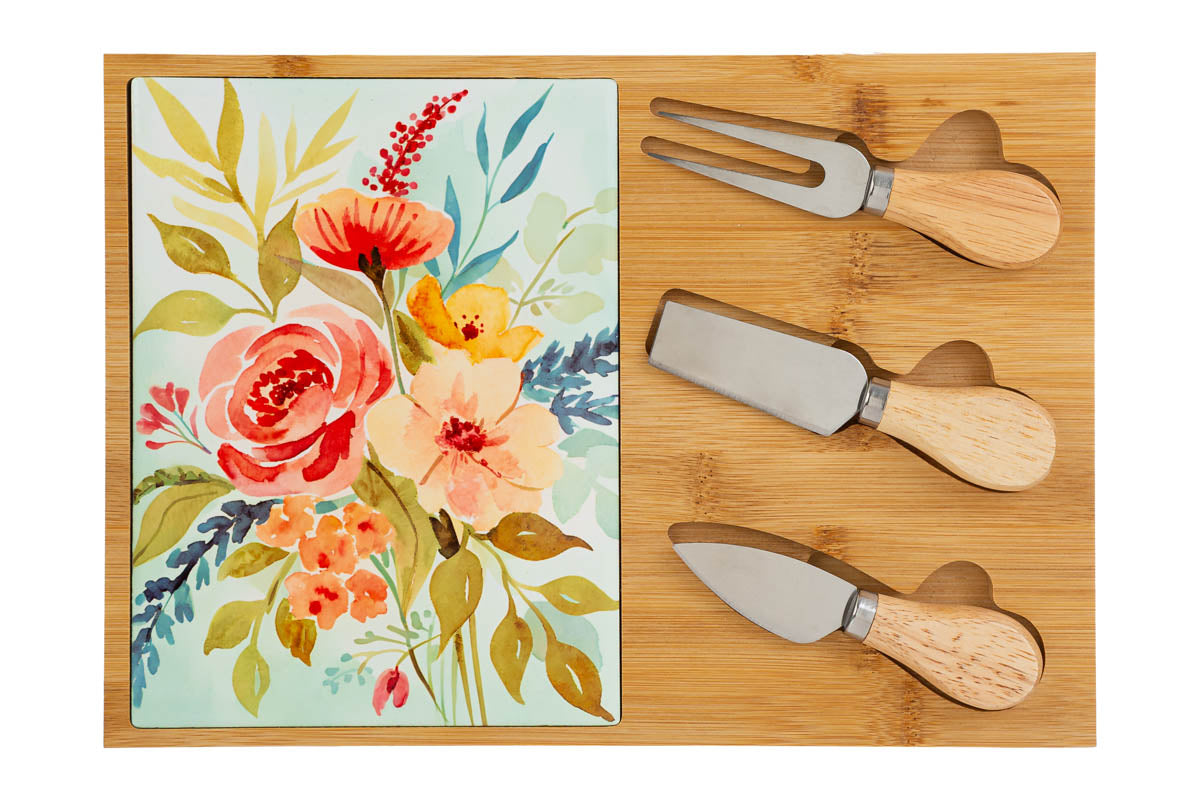 Tagliere formaggi in legno e ceramica con posate  | Rohome