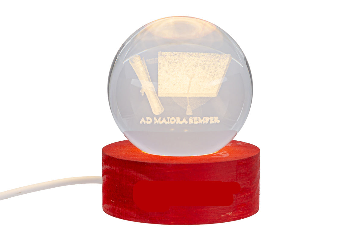 Bomboniera Lampada tonda laurea usb in vetro con scritta | Rohome