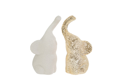 Bomboniera Set 2 elefantini in porcellana bianco ed oro h1.6cm | Rohome