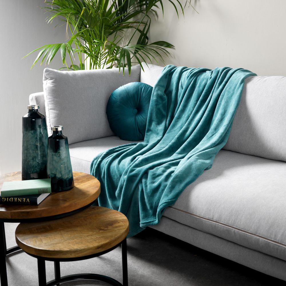 Plaid in velluto verde petrolio 200 cm | Rohome