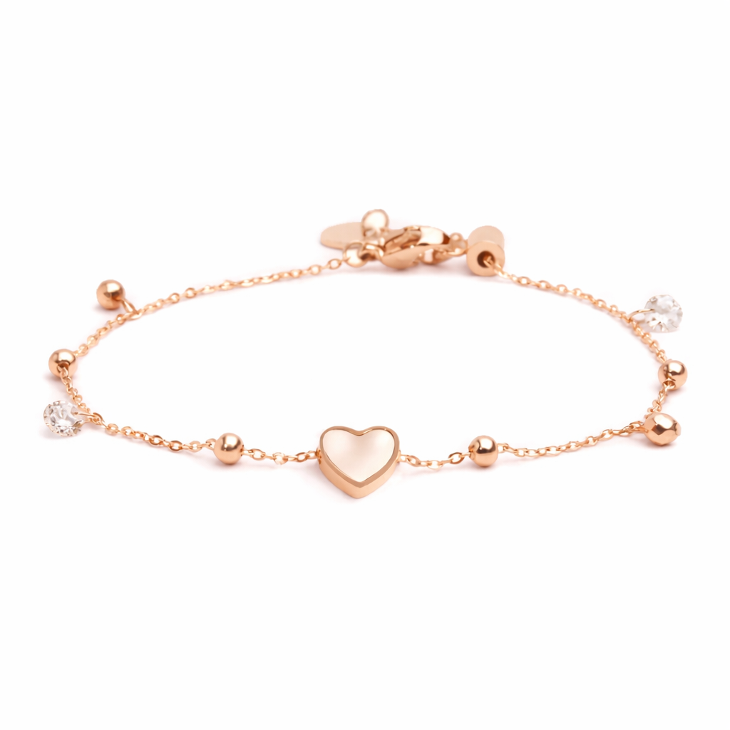 Marlù - Bracciale rosè cuore madreperla con sfere e zirconi | Rohome