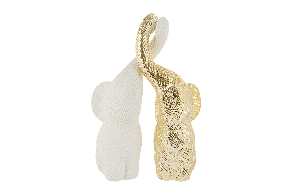 Bomboniera Set 2 elefantini in porcellana bianco ed oro h.27cm | Rohome