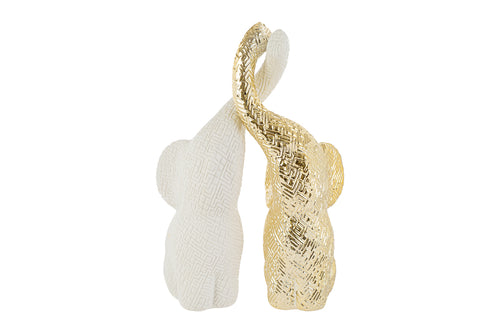 Bomboniera Set 2 elefantini in porcellana bianco ed oro h.27cm | Rohome