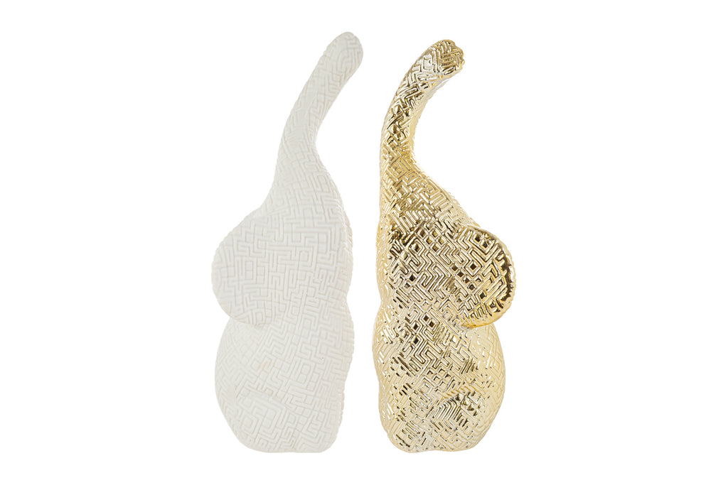 Bomboniera Set 2 elefantini in porcellana bianco ed oro h.27cm | Rohome