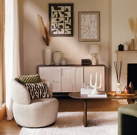 Poltrona in tessuto beige girevole | Rohome