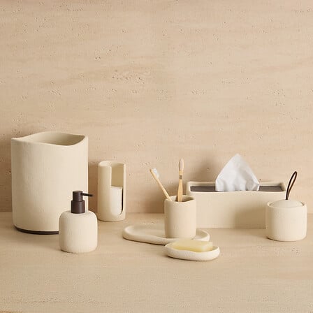 Set 4 Accessori Bagno effetto pietra beige