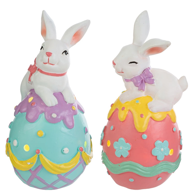 Coniglio su uovo pasquale led in resina h.13cm | Rohome