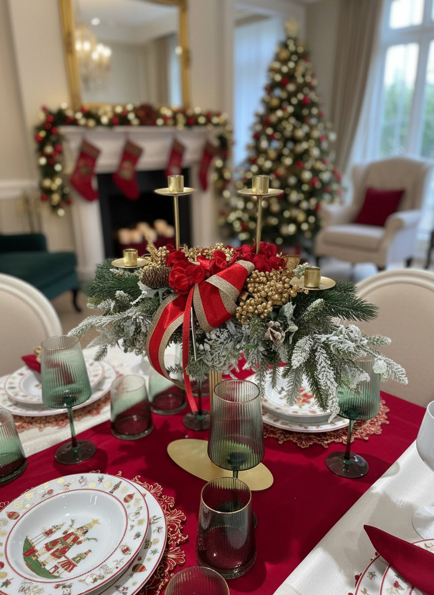 Fiori di Lena - Candeliere 4 fiamme natalizio rosso h50cm | Rohome