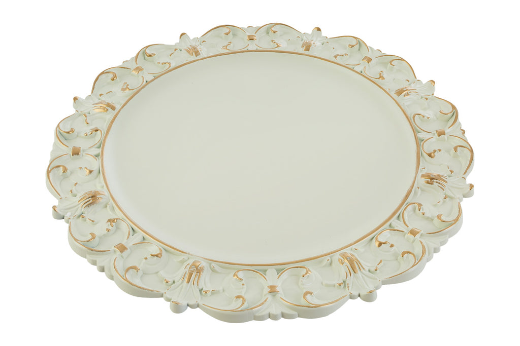 Vassoio rotondo barocco in melamina bianco ed oro | rohome