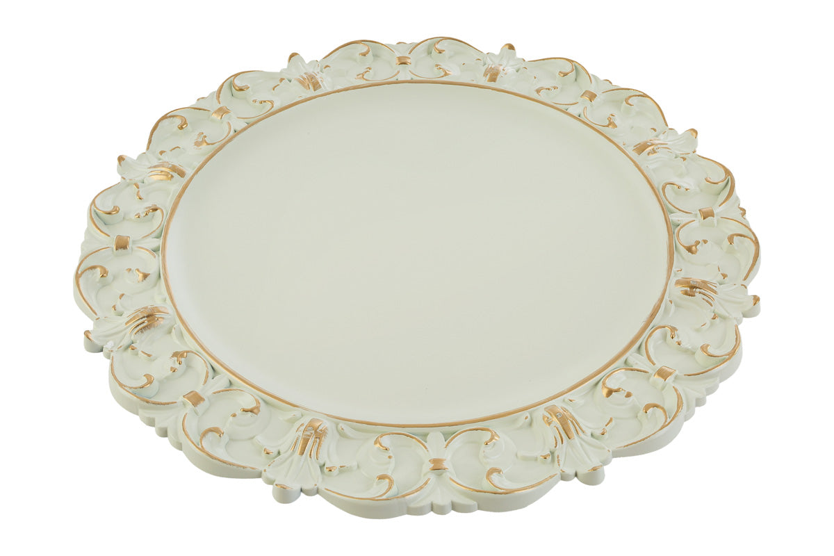 Vassoio rotondo barocco in melamina bianco ed oro | rohome
