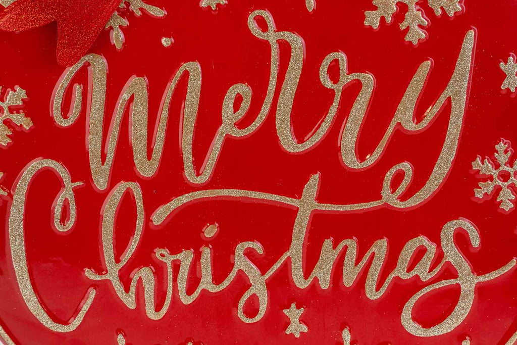 Decorazione Palla con scritta in metallo Merry Christmas rosso | Rohome