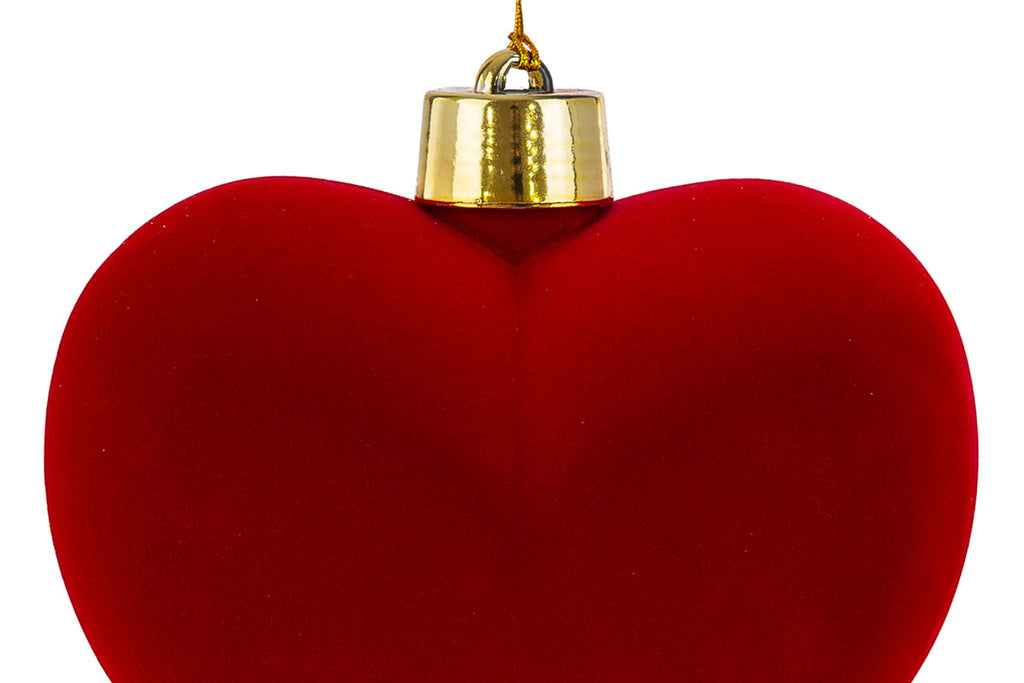 Set 3pz palle di natale cuore in velluto h.15cm rosso | Rohome