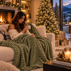 Plaid in velluto con righe colore verde 170 cm | Rohome