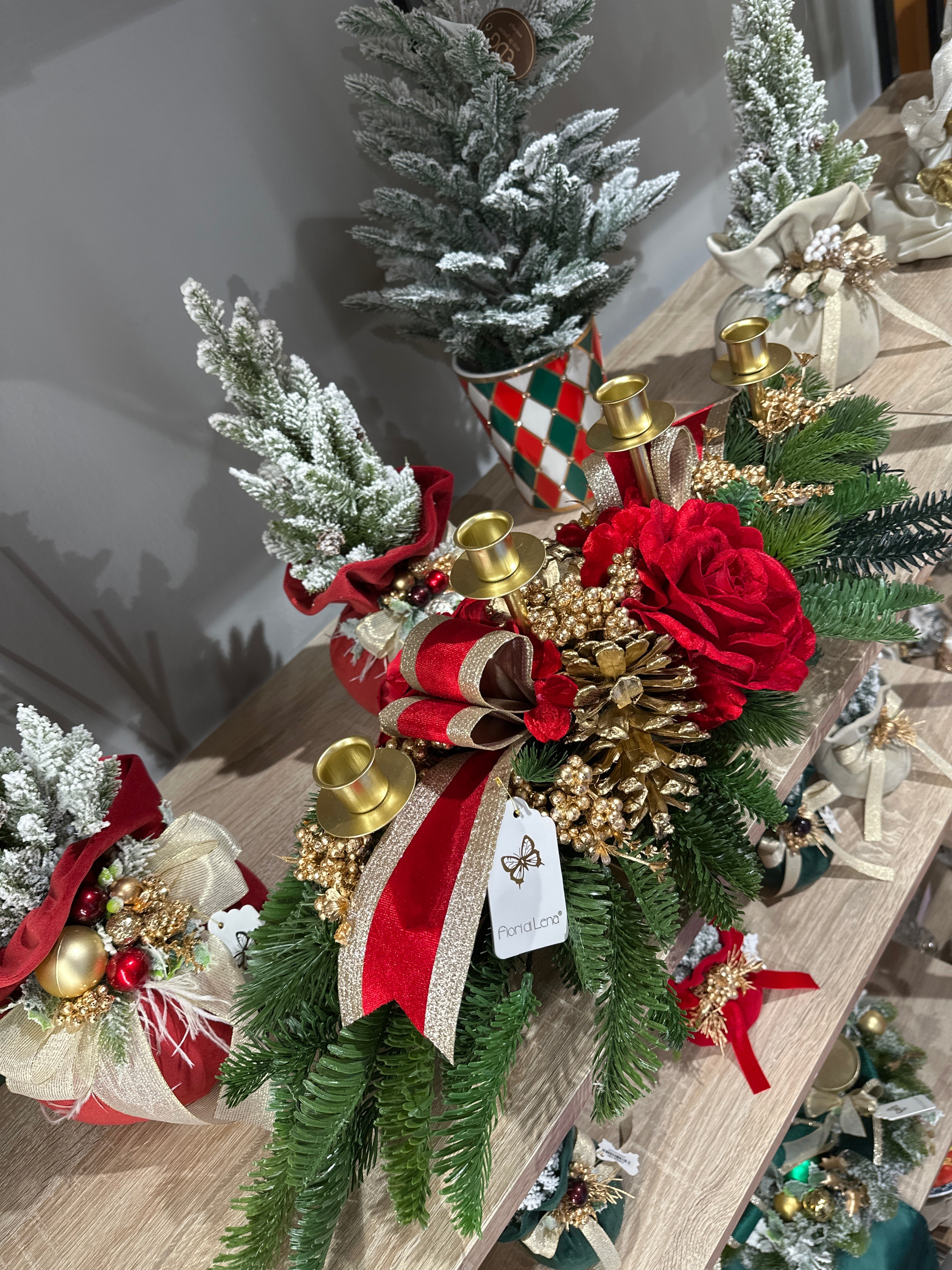 Fiori di Lena - Candeliere 4 fiamme natalizio rosso | Rohome