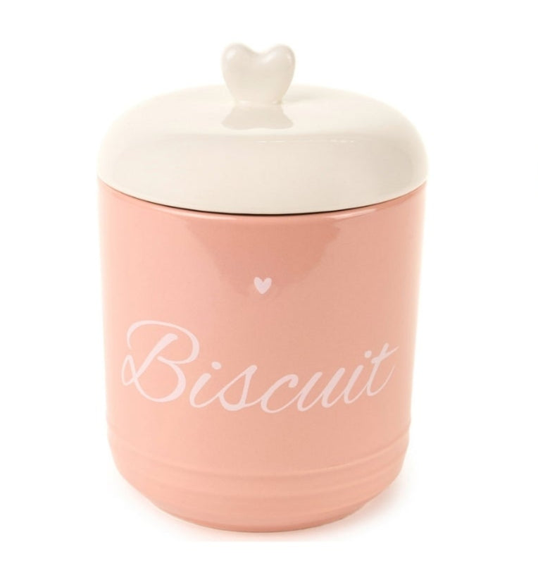 Barattolo biscotti rosa con tappo bianco cuore  | rohome