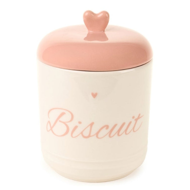 Barattolo biscotti bianco con tappo rosa cuore  | rohome