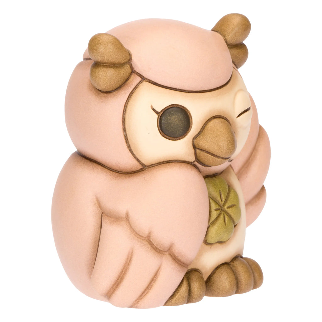Thun- Gufo rosa con quadrifoglio in ceramica | rohome