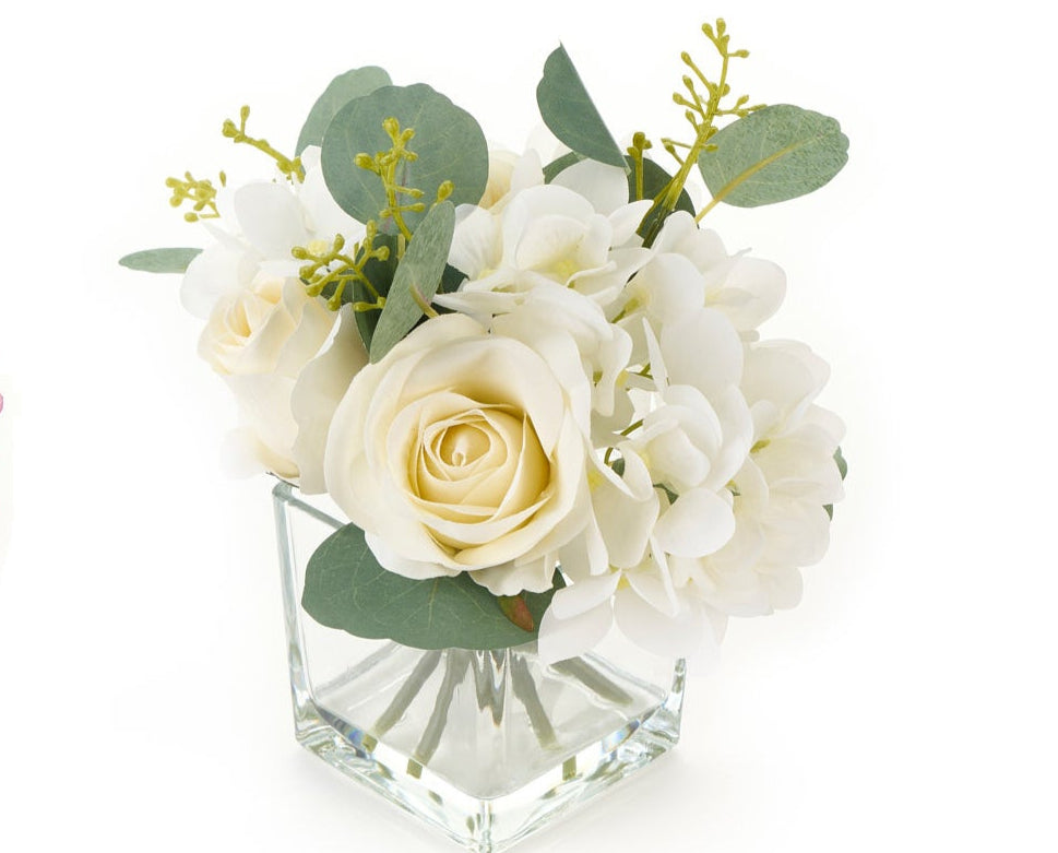 Rose artificiali colore bianche in vaso | Rohome