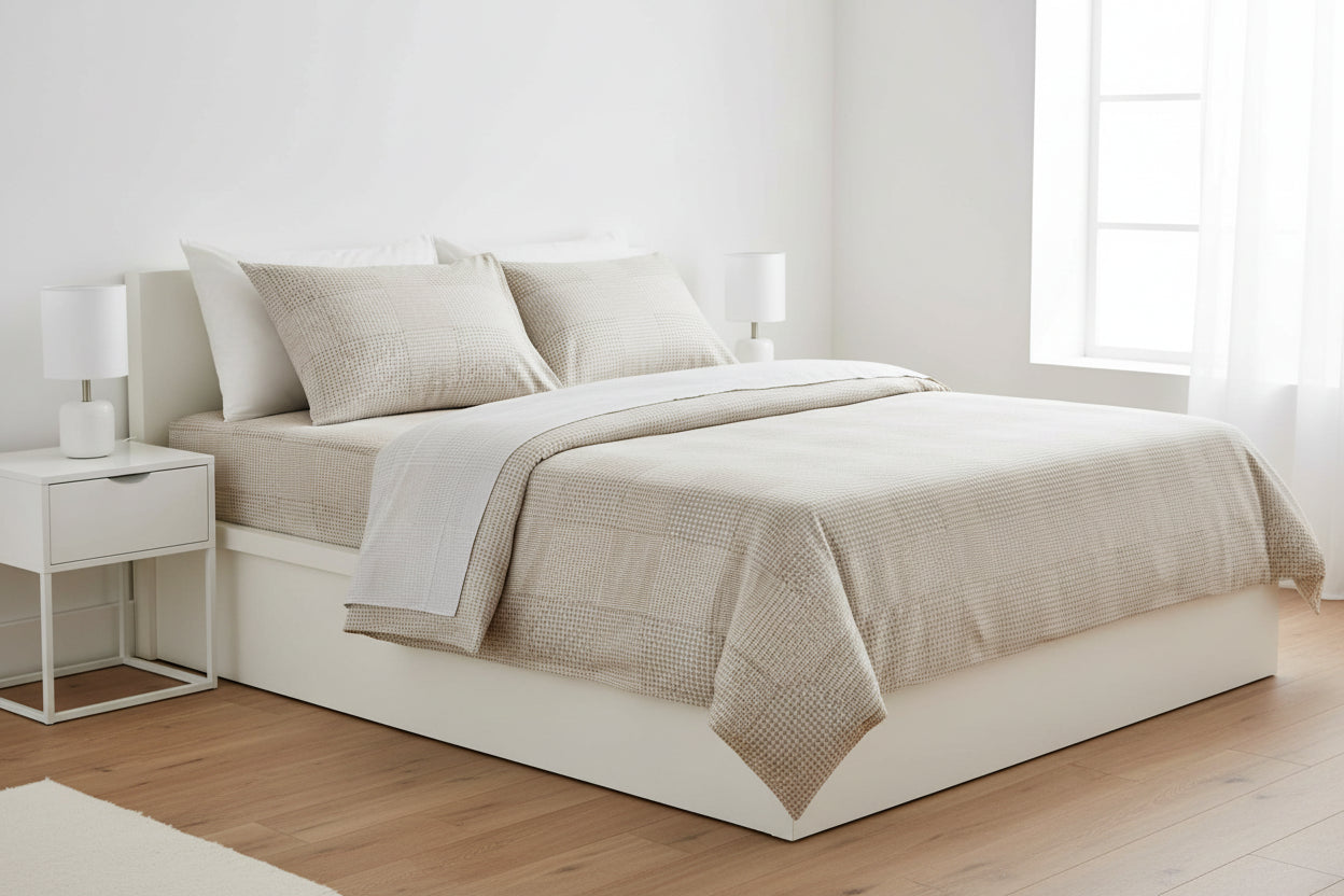 Completo letto in flanella tortora matrimoniale | Rohome