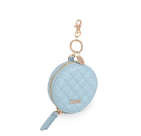Portachiavi con zip in ecopelle trapuntata azzurro | Rohome