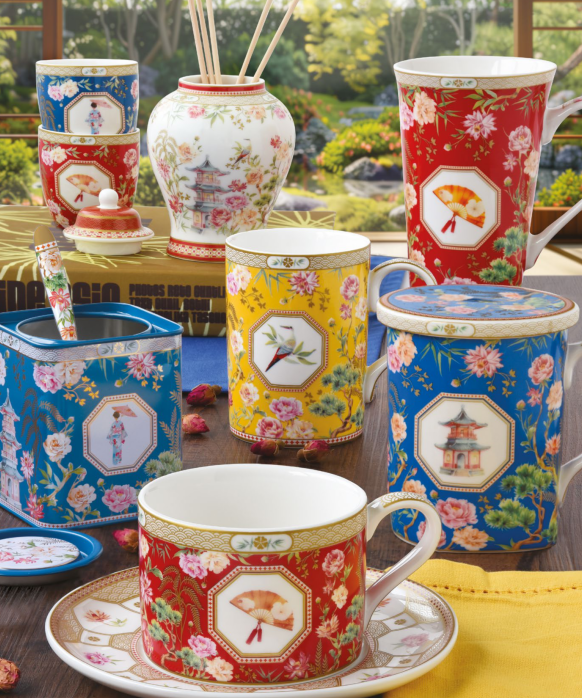 Set tea 2 mug e scatola in latta porta tea Jardins D'Orient | Rohome