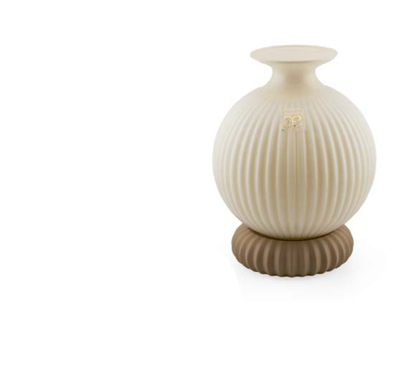 Vaso ampolla media in vetro avorio con base in ceramica h.19.5cm | Rohome