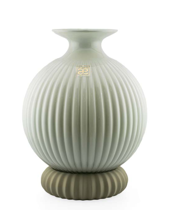 Vaso ampolla media in vetro verde acqua con base in ceramica h.19.5cm | Rohome