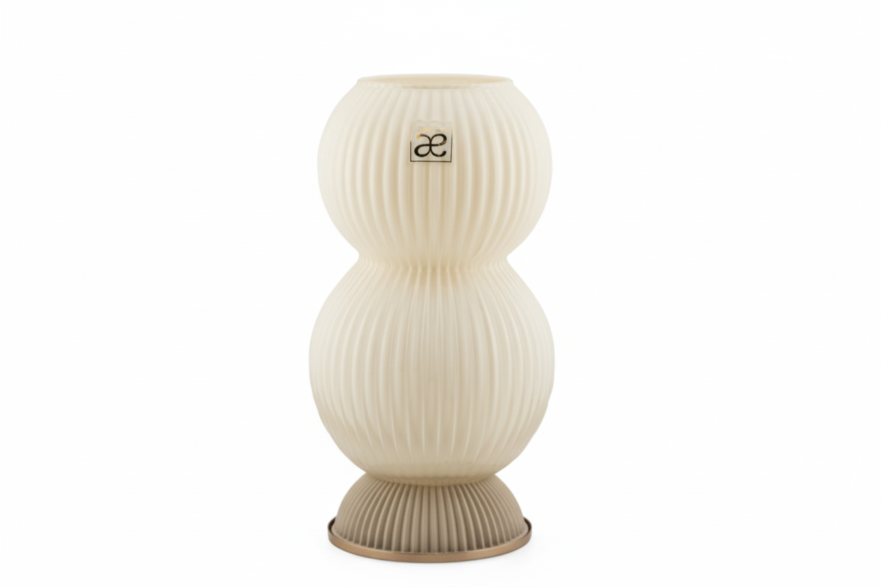 Vaso piccolo in vetro bianco con base in ceramica h.20cm | Rohome